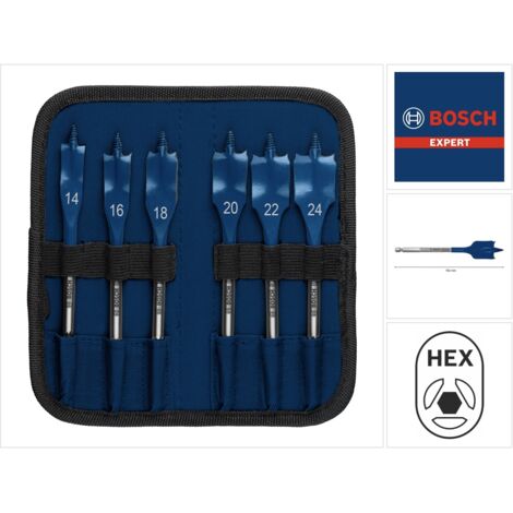 Mèche plate pour perceuse 14-24mm – 6 mèches pour bois tendre et dur – Perçage rapide avec technologie Bosch Tip – 2608900332