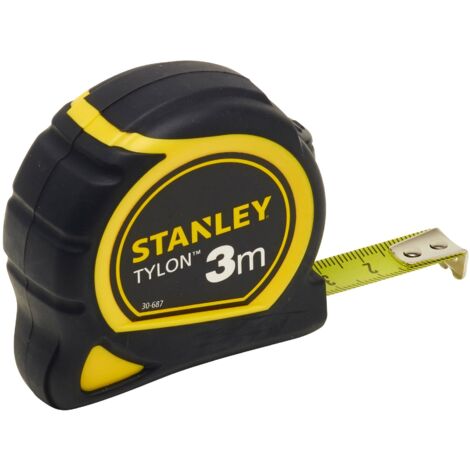 Stanley – Mètre déroulant bimatière 3m – Ruban en acier laqué – Crochet 2 rivets pour résistance – Blocage et retour automatique