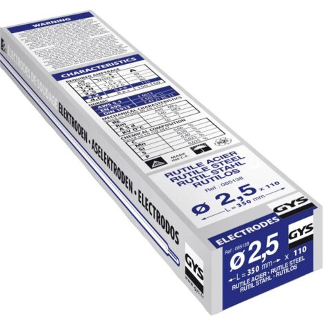 GYS – Électrodes de soudage enrobées Rutile E6013 – Lot de 110 – Ø 2,5 mm x 350 mm – 80 A (max.) pour acier et inox