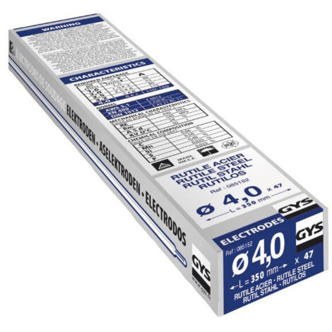 GYS – Lot de 47 électrodes rutiles acier Ø4mm – Longueur 350mm – Soudage à l'arc pour aciers courants – Applications métalliques variées