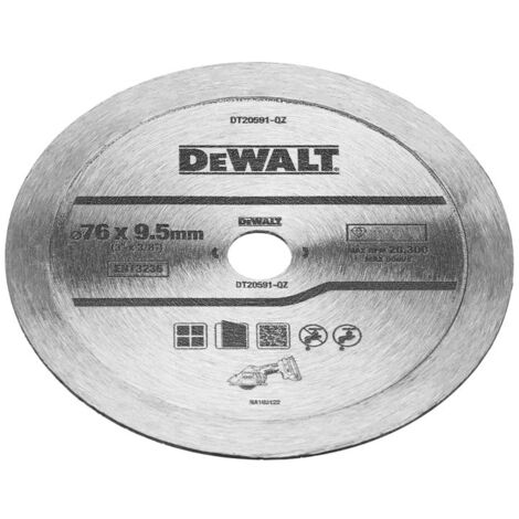 Dewalt – Disque diamant 76mm DT20591QZ – pour céramique – Alésage 9,5mm – Coupe humide et sèche – Lame 16,5mm (1/2)