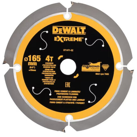 Dewalt – Lame de scie circulaire 165 mm – Alésage 20 mm – 4 dents pour fibrociment et bois dur – Coupe nette sans éclat