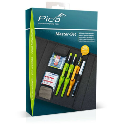 Set de 7 outils de marquage pour menuisiers – Crayons Pica Dry et Fine Dry – Marqueurs Pica Classic et permanent – Pochette avec fermeture Velcro – Pica Marker