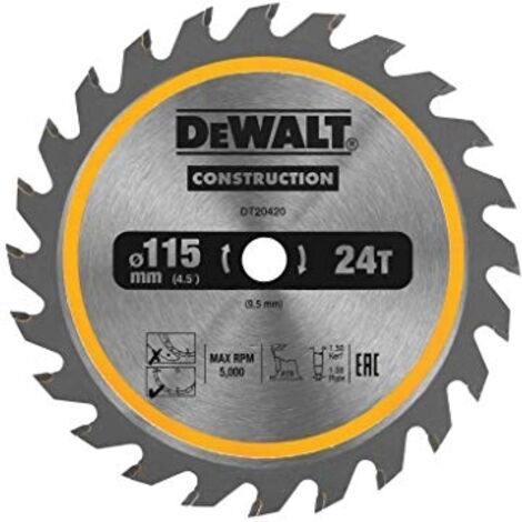 Dewalt – Lame de scie circulaire 115mm – 24 dents – Pour bois naturel et composite – Alésage 9.5mm – Trait de coupe 1.5mm (1/10)