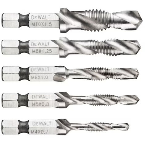 Dewalt – Pack de 5 forets à tarauder DT50060QZ – HSS pour acier et plastiques – Emmanchement horizontal – Précision jusqu'à 7mm d'épaisseur (1/7)