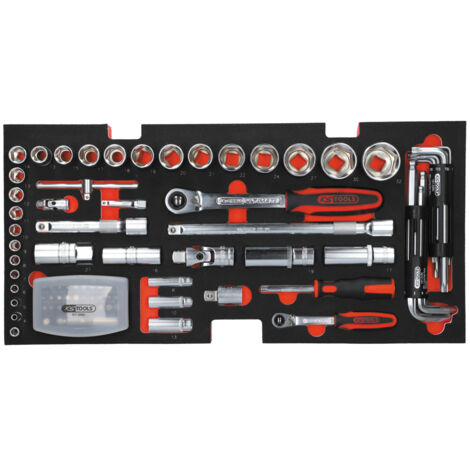KS Tools - Coffre à outils 114pcs 3 tiroirs et plateau - Coffret multi outils clé, tournevis, douilles - 922.0100