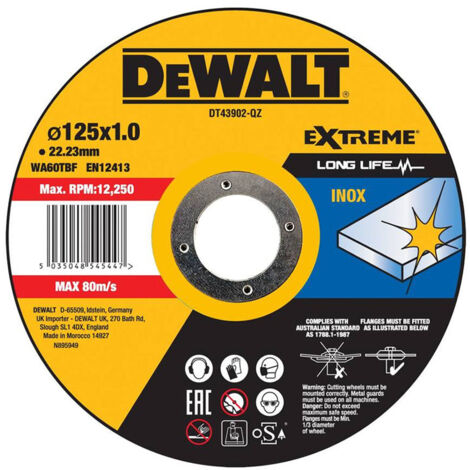 Disque à tronçonner l'inox 125x22,2mm, moyeu plat DEWALT (1/4)