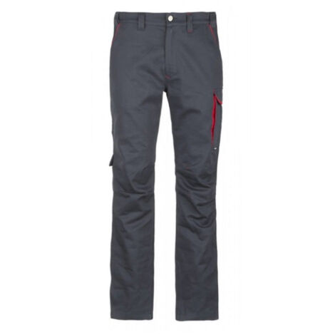 Pantalon de travail multipoche 100% coton 270 g/m² – Couleur gris naturel/rouge – Tailles disponibles 52, 58, 60 – Ducati