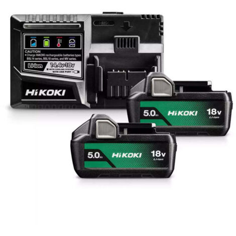 Set de démarrage batterie 2x 5,0Ah 18V – Chargeur rapide 32 min – Compatible outils HiKOKI 18V – UC18YSL3WKZ