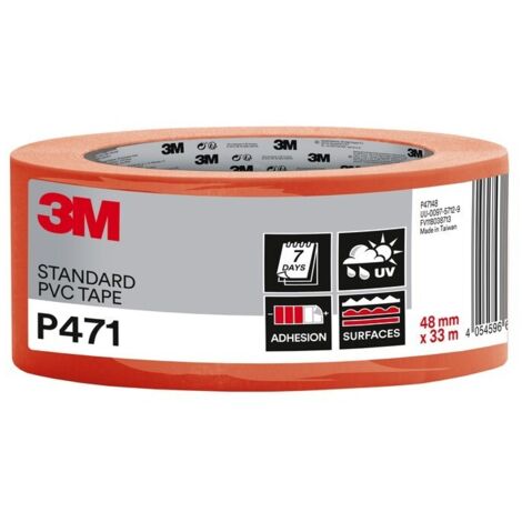 Ruban adhésif PVC souple 33m x 48mm – Résistant aux UV – Pour surfaces rugueuses – Adhésif puissant 180 g/cm² – Couleur orange - P471R