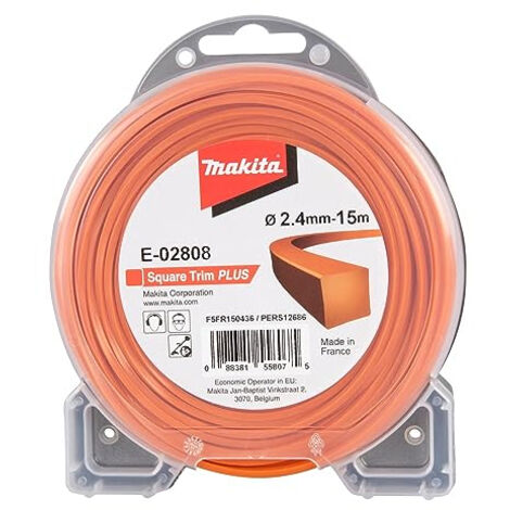 Makita – Fil carré pour débroussailleuse 2,4 mm – Longueur 15 m – Coupe nette sur végétaux épais – E02808