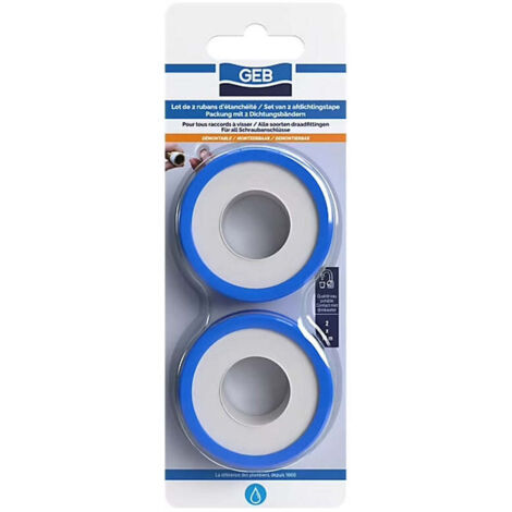 Lot de 2 rubans d'étanchéité en PTFE GEB 12m x 12mm pour l'étanchéité des raccords filetés