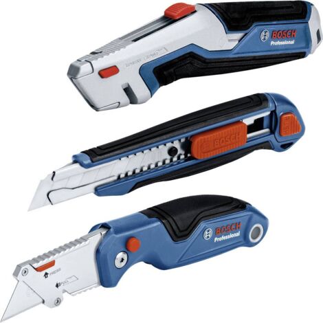 Bosch Professional – Couteaux de précision 3 pièces – 1600A027M4 – Lame universelle 62mm – Cutter pliant et à moquette – Changement de lame rapide - S222732 (1/7)