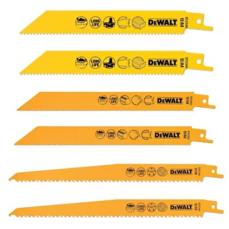Dewalt – Lame de scie sabre 6 pièces pour bois dur et métal – Longueur 152/203/228 mm – Acier au carbone flexible – DT2444QZ