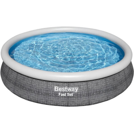 Bestway – Piscine hors sol Fast Set 366 x 76 cm – Effet rotin gris – Installation rapide sans outils – Pompe de filtration incluse (1/7)