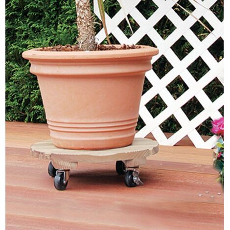 Nortene – Support à roulettes rond pour jardinière – Bois massif traité autoclave – Charge max 120 Kg – Diamètre 35 cm – 4 roulettes avec freins