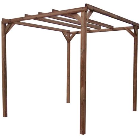 Habrita – Pergola en bois thermochauffé 8,88 m² – Toit plat – Résistante aux intempéries – Installation sur plots béton recommandée