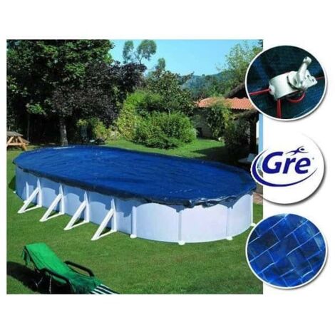 GRE – Bâche d'hivernage 120 g/m² pour piscine acier ovale 7,44 x 3,99 m – Réduit l'évaporation et protège des débris – Fixation avec sandow