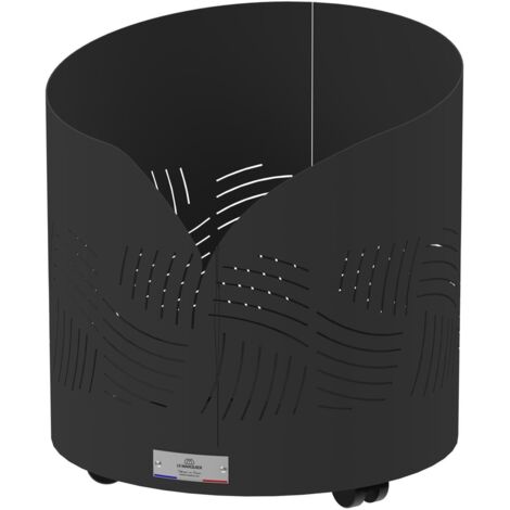 Le Marquier – Porte bûche rond avec roulettes – Acier peint noir – Dimensions L40 P40 H39 cm – Pour bûches jusqu'à 40 cm – Poids 7,4 kg (1/6)