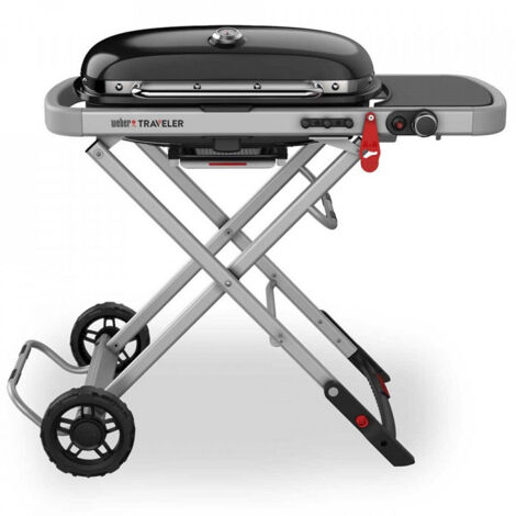 Barbecue gaz compact Weber Traveler LP Black – Brûleur inox 3,8 kW – Surface de cuisson 63,5 x 34,3 cm – Thermomètre intégré (1/10)