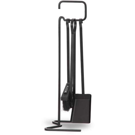 Le Marquier – Serviteur de cheminée en acier peint noir – Dimensions L 21 x P 25 x H 65 cm – Accessoires inclus : pelle, balai, pince (1/4)