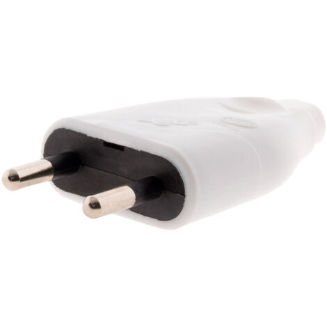 Zenitech – Fiche mâle 2P 6A sortie droite – Blanc – Puissance 3680W sous 230V – Compatibilité H03VVH2-F 2x0,75mm² / HO5VV-F 2x1mm² – Certification NF