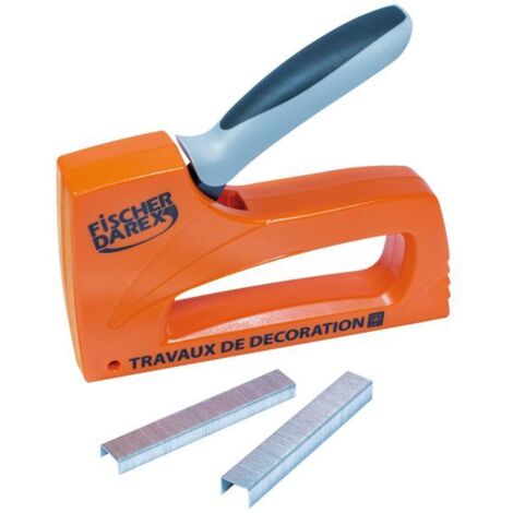 Fischer Darex – Coffret agrafeuse avec 2400 agrafes – Agrafes 6mm et 8mm – Pour bois dur et teck – Prêt à l'emploi pour décoration (1/4)