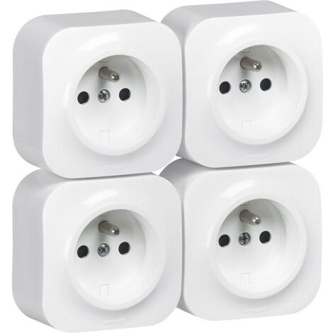 Lot de 4 prises de courant saillie avec terre Profil Eco complet Blanc (95027)