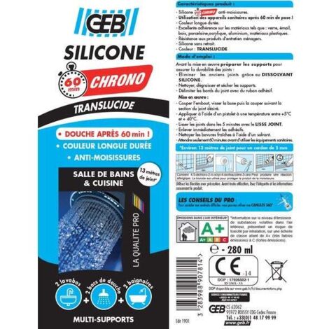 GEB - Mastic silicone 60mn chrono transparent cartouche 280ml (1/2)