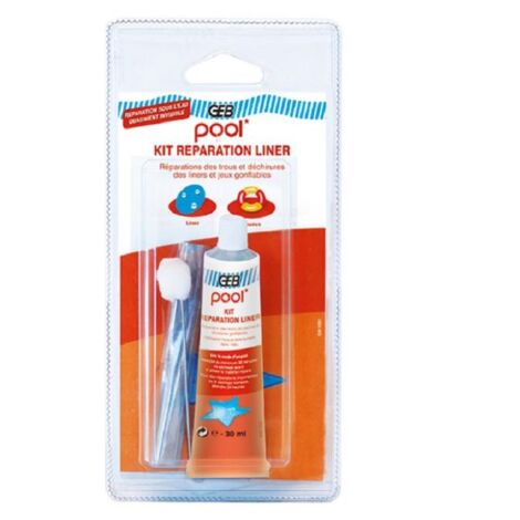 GEB – Kit de réparation liner piscine – Colle transparente résistante à l'eau – Réparation sous et hors de l'eau – Dimensions pièce PVC 10x40cm