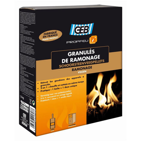 GEB – Granulés de ramonage Propfeu 1,5 kg – Entretien conduits cheminées, poêles et chaudières – Composition bois non traité + matières actives