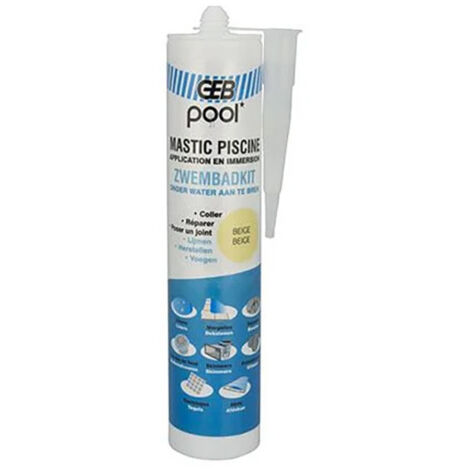 GEB – Mastic de fixation MS polymère pour piscine – Cartouche 290ml – Résistant aux UV et aux intempéries – Colmatage sous l’eau
