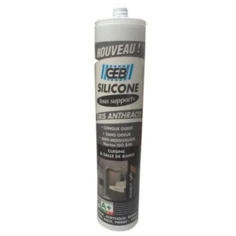 GEB – Mastic silicone neutre 280 ml – Anti-moisissures – Pour sanitaires et divers supports – Couleur gris anthracite (1/4)
