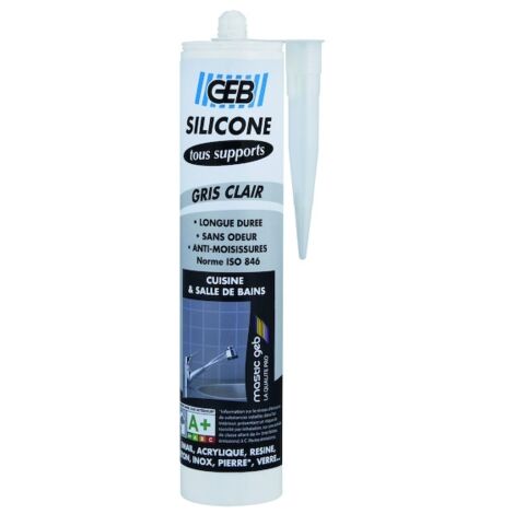 GEB – Mastic neutre 280 ml pour tous supports – Gris clair – Anti-moisissures – Application facile sur verre, bois, PVC et béton (1/5)