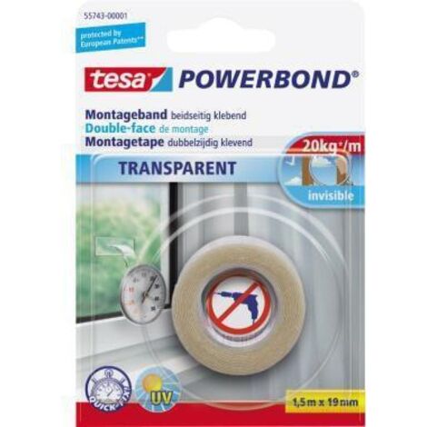 Ruban de montage tesa® Powerbond tesa 55743-00001-02 transparent (L x l) 1.5 m x 19 mm caoutchouc 1 pc(s) S19992 (1/5)
