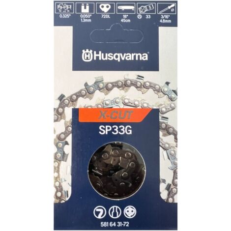 Husqvarna – Chaîne de coupe semi-creuse 1.3mm/.325 – 72 maillons pour tronçonneuse – Coupe nette pour bois dur – Longueur 18 pouces