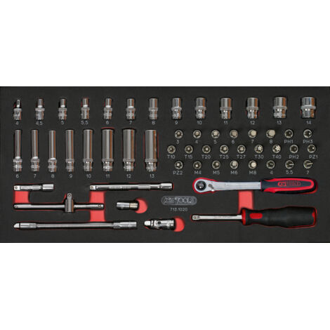 Kstools – Module de douilles 1/4'' – 54 pièces – Empreinte découpée au laser – Mousse imputrescible pour protection optimale – Compatible servantes (1/2)