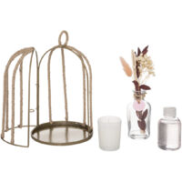 Coffret Cage en métal Diffuseur de parfum Fleur de lin avec bâtonnets et Bougie - Atmosphera
