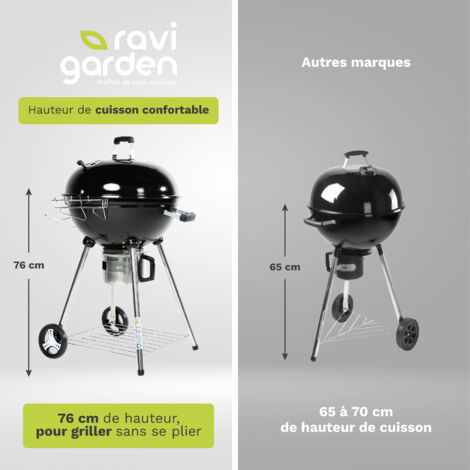 Barbecue Boule à Charbon De Bois 44 Cm Avec Couvercle Et Roulettes - Grille Large - Collecteur De Cendres - BBQ Portable