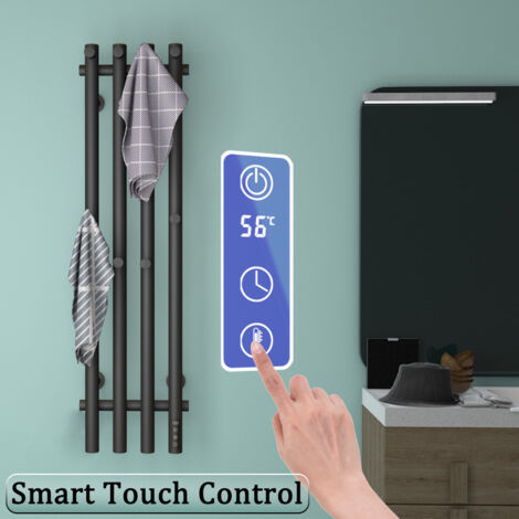 Scaldasalviette Elettrico Nero Radiatore Scaldasalviette 950 x 257 mm 100 W Termoarredo Elettrico da Bagno Termostato WiFi Intelligente Asciugabiancheria da Parete Stendino Elettrico con 8 Ganci