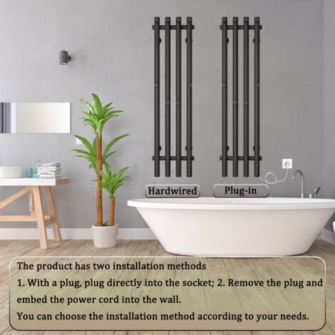 Scaldasalviette Elettrico Nero Radiatore Scaldasalviette 950 x 257 mm 100 W Termoarredo Elettrico da Bagno Termostato WiFi Intelligente Asciugabiancheria da Parete Stendino Elettrico con 8 Ganci