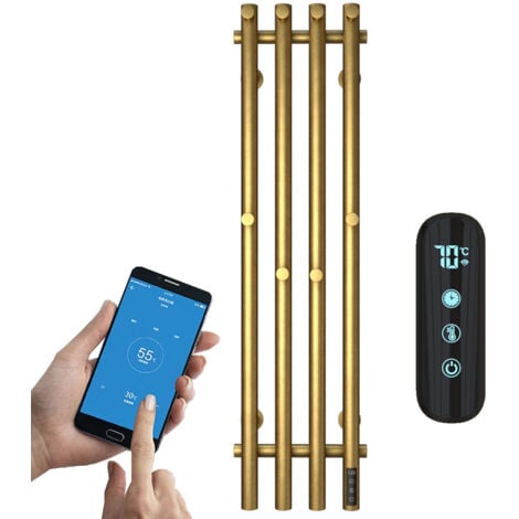 Scaldasalviette Elettrico Oro Radiatore Scaldasalviette 950 x 257 mm 100 W Termoarredo Elettrico da Bagno Termostato WiFi Intelligente Asciugabiancheria da Parete Stendino Elettrico con 8 Ganci