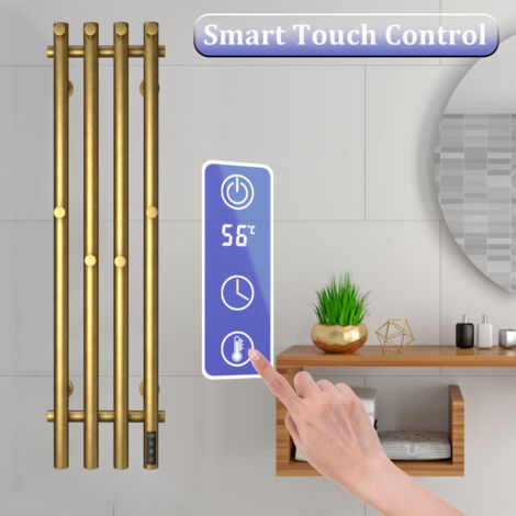 Scaldasalviette Elettrico Oro Radiatore Scaldasalviette 950 x 257 mm 100 W Termoarredo Elettrico da Bagno Termostato WiFi Intelligente Asciugabiancheria da Parete Stendino Elettrico con 8 Ganci