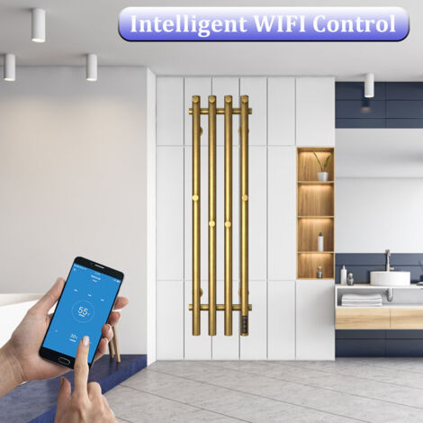 Scaldasalviette Elettrico Oro Radiatore Scaldasalviette 950 x 257 mm 100 W Termoarredo Elettrico da Bagno Termostato WiFi Intelligente Asciugabiancheria da Parete Stendino Elettrico con 8 Ganci