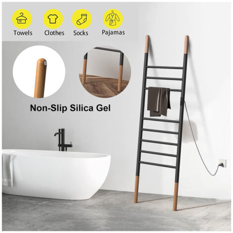 Scaldasalviette Elettrico Scaletta Portasalviette, 150X45CM, 110W Intelligente Portasciugamani Elettrico con Timer Temperatura Regolabile, Piantana Portabiti Bagno, Acciaio Inossidabile