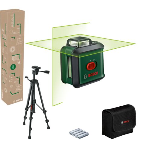 Laser lignes croisées Bosch UniversalLevel 360 avec trépied premium (lignes laser verticales + horizontales dont 360° pour un alignement dans toute la pièce, dans un coffret e-commerce)