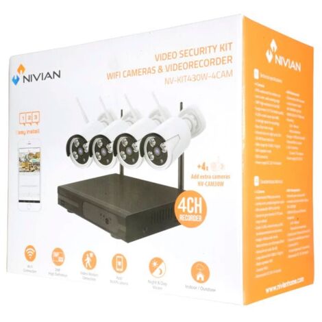 KIT VIDEOSORVEGLIANZA WIRELESS FULL HD IP 4 TELECAMERE 3 MPX WIFI NIVIAN