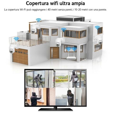 KIT VIDEOSORVEGLIANZA WIRELESS PTZ IP 4 TELECAMERE 5 MPX WIFI DA REMOTO 500 GB