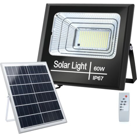 FARO FARETTO A LED 60W CON PANNELLO SOLARE CREPUSCOLARE TELECOMANDO