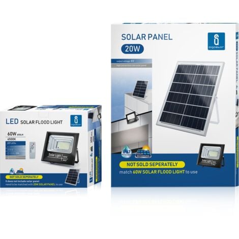 FARO FARETTO A LED 60W CON PANNELLO SOLARE CREPUSCOLARE TELECOMANDO